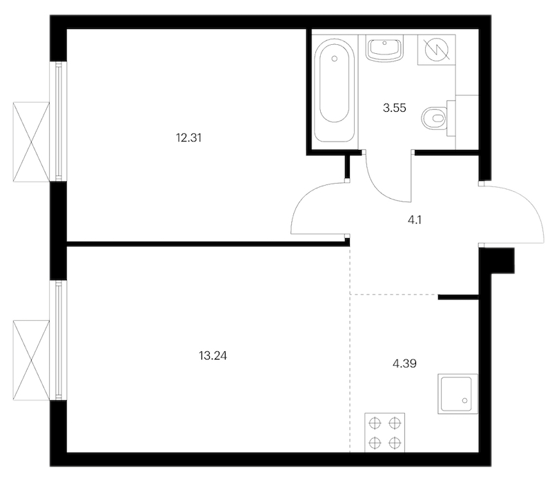 1-комнатная квартира 37.59 м², 8/24 эт., ЖК «Заречный парк»